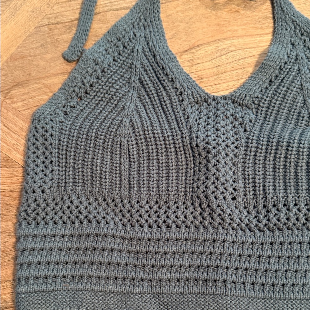 Dusty Green Aerie Crochet Cropped Halter Top XS EUC - Picture 2 of 7